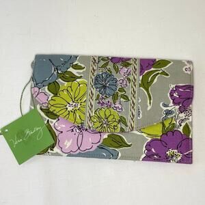 Vera Bradley Travel Wallet Watercolor Gray Floral Slim Flat Clutch NWT